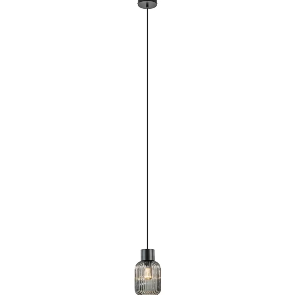 Hanglampen | Klassieke Verlichting>Straluma 1-Lichts hanglamp zwart met smoke glazen cilinder