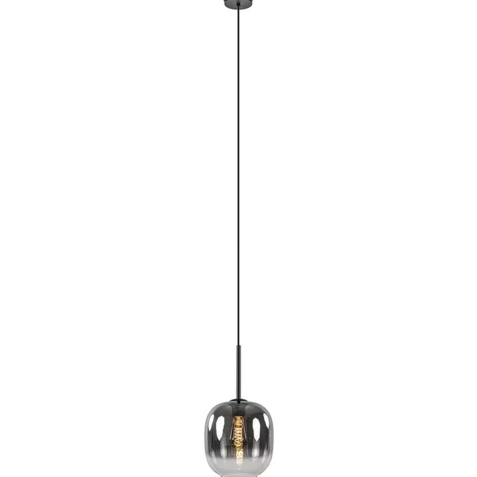 Hanglampen | Luxe Verlichting>Straluma 1-Lichts hanglamp zwart met smoke/helder glas