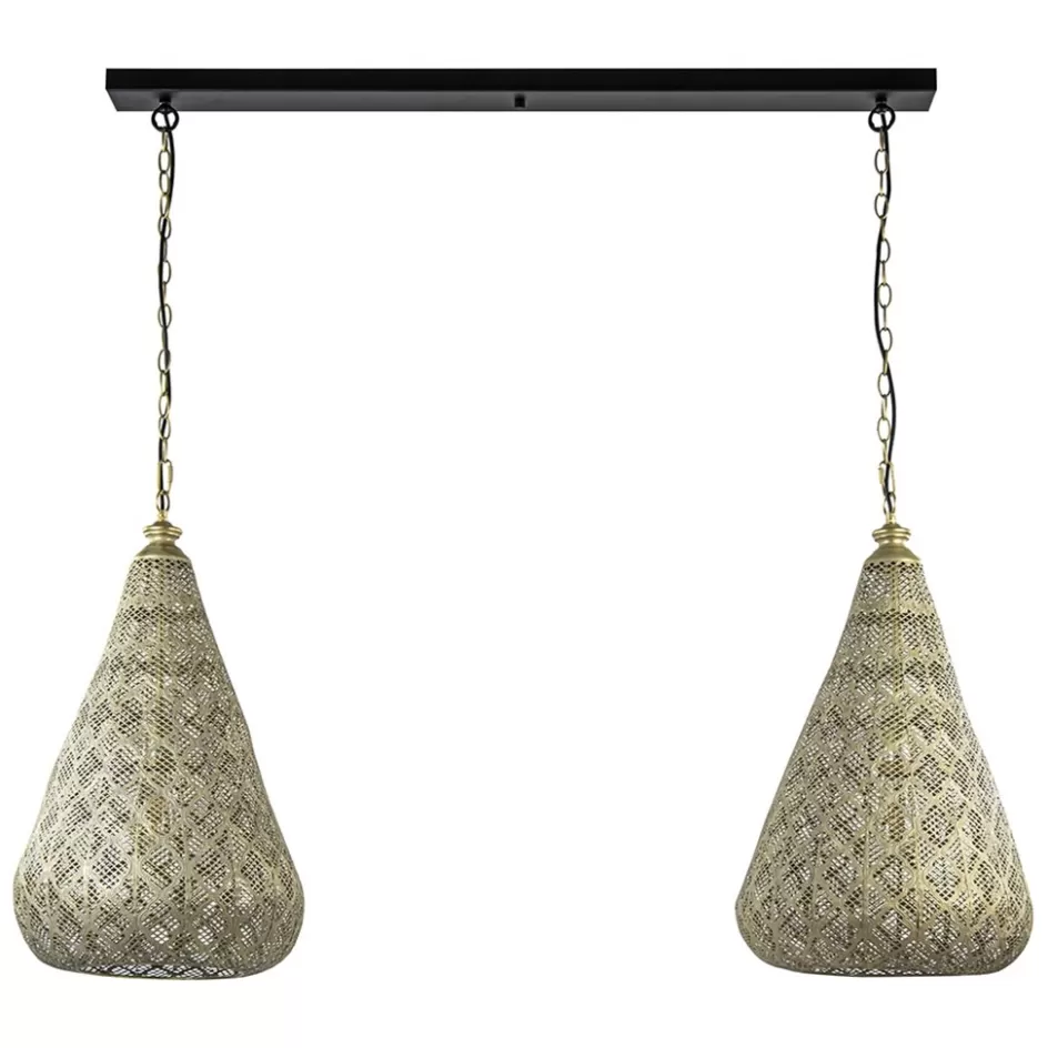 Eettafellampen | Keukenverlichting>Straluma 2-Lichts eettafelhanglamp mat goud/zwart oriental