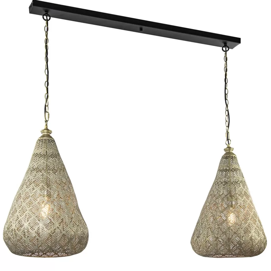 Eettafellampen | Keukenverlichting>Straluma 2-Lichts eettafelhanglamp mat goud/zwart oriental