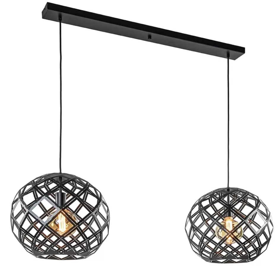 Eettafellampen | Keukenverlichting>Straluma 2-Lichts hanglamp Scandinavisch/landelijk mat zwart