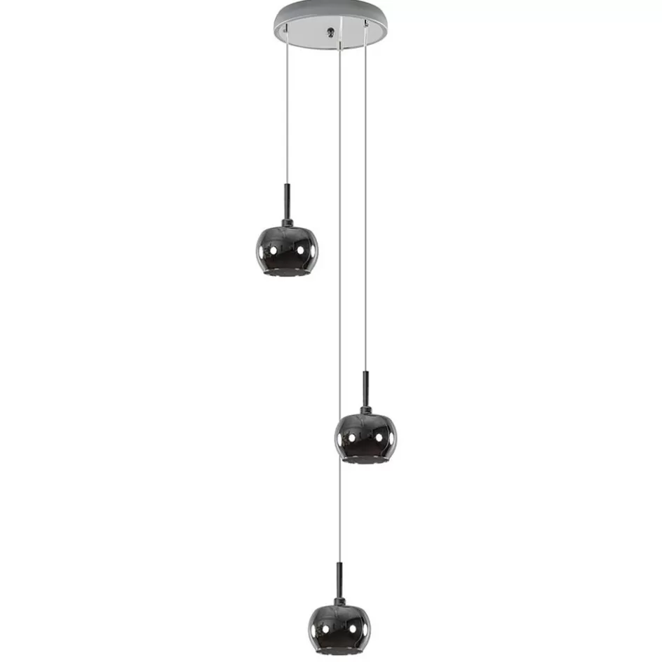 Pearl | Pendel Lampen>Straluma 3-Lichts hanglamp chroom met smokey glazen kappen