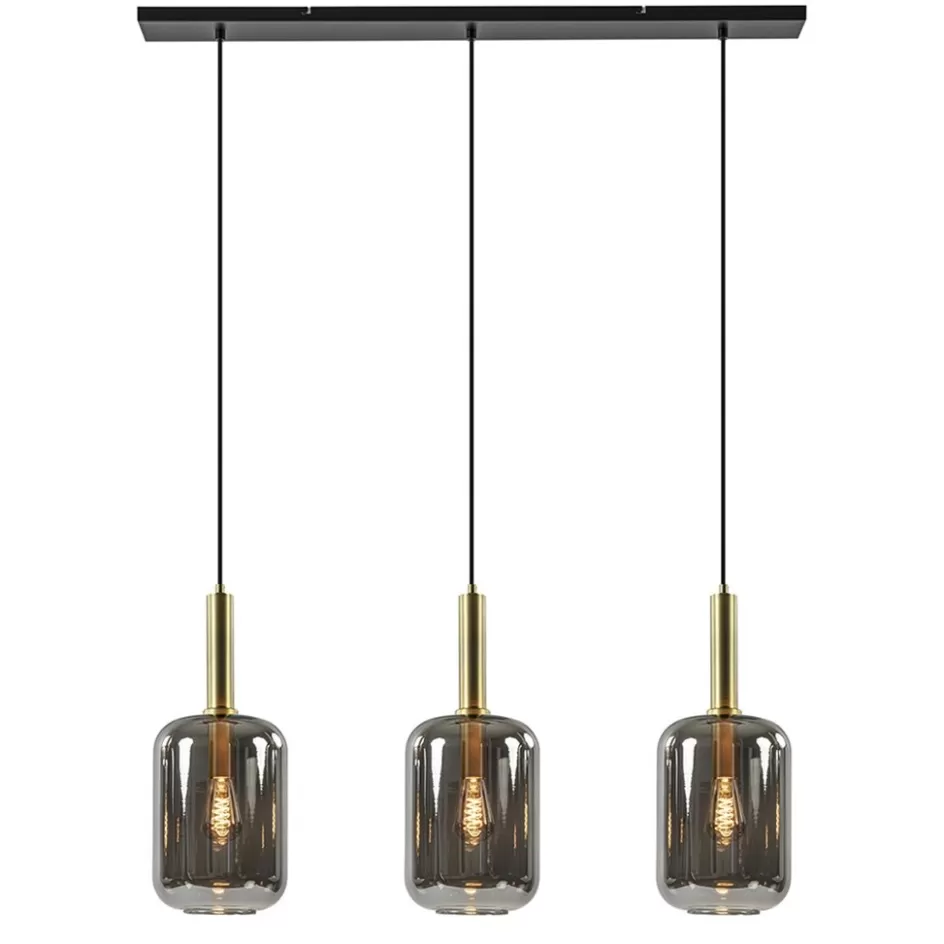 Hanglampen | Eettafellampen>Straluma 3-Lichts hanglamp Lekar antiek brons met smoke glas