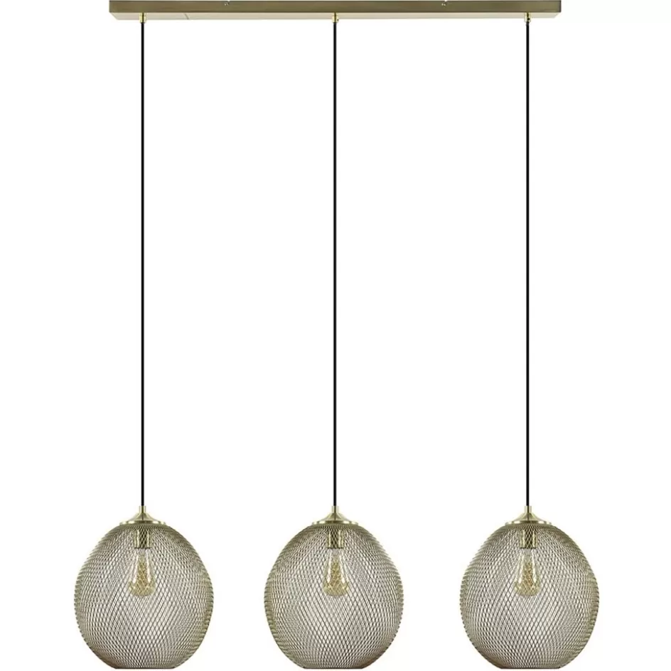 Eettafellampen | Light and Living>Straluma 3-Lichts hanglamp Moroc goud Light and Living