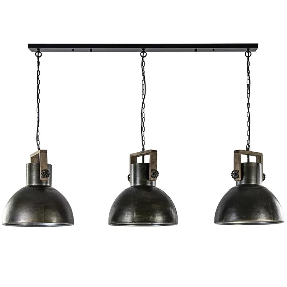 Eettafellampen | Light and Living>Straluma 3-Lichts hanglamp Shelly landelijk metaal met hout