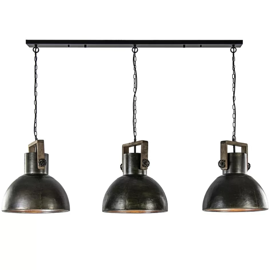 Eettafellampen | Light and Living>Straluma 3-Lichts hanglamp Shelly landelijk metaal met hout