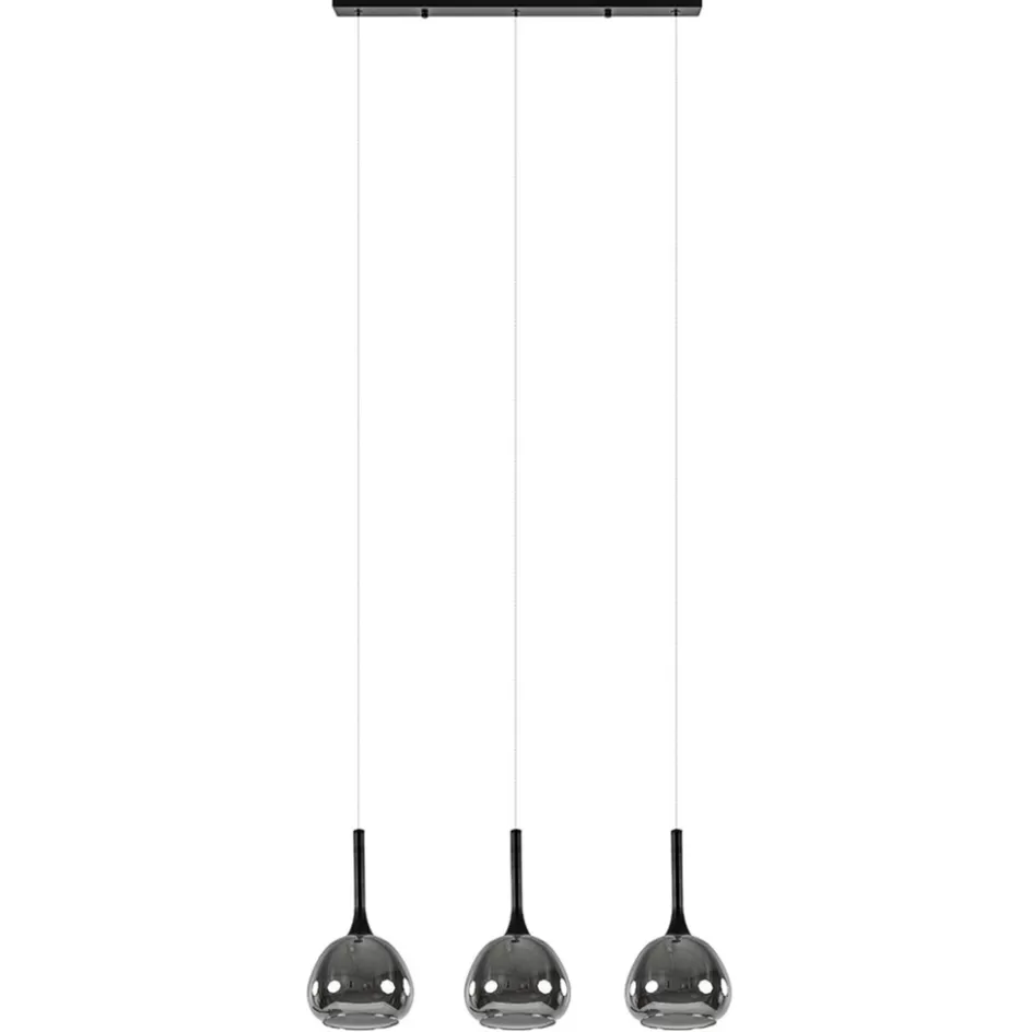 Hanglampen | Eettafellampen>Straluma 3-Lichts hanglamp zwart met smoke glazen kappen