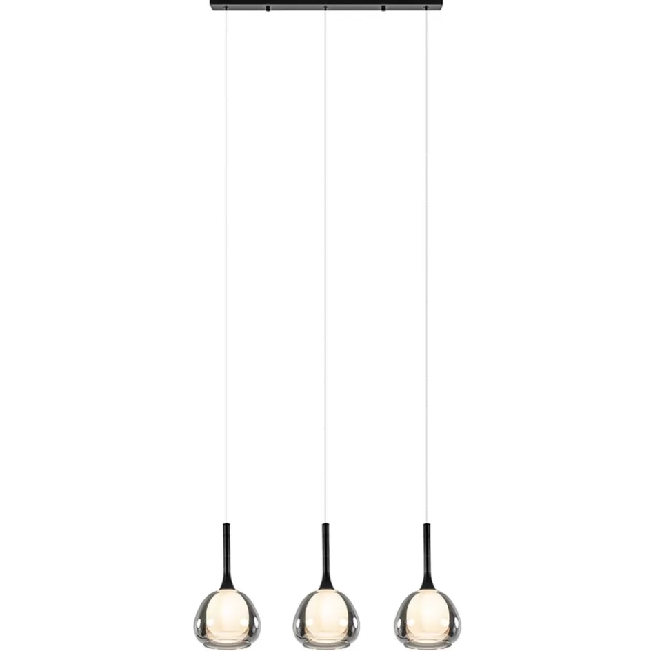 Hanglampen | Eettafellampen>Straluma 3-Lichts hanglamp zwart met smoke glazen kappen