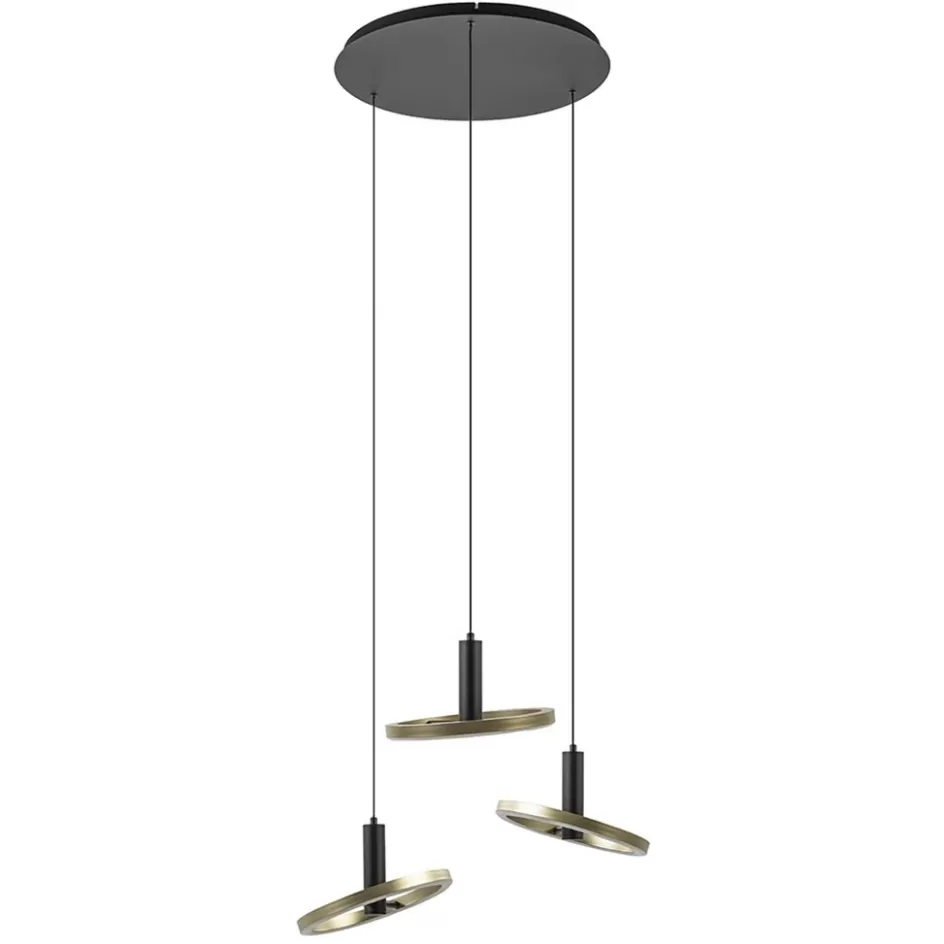 Hanglampen | Eettafellampen>Straluma 3-Lichts LED hanglamp ringen rond zwart/goud dimbaar