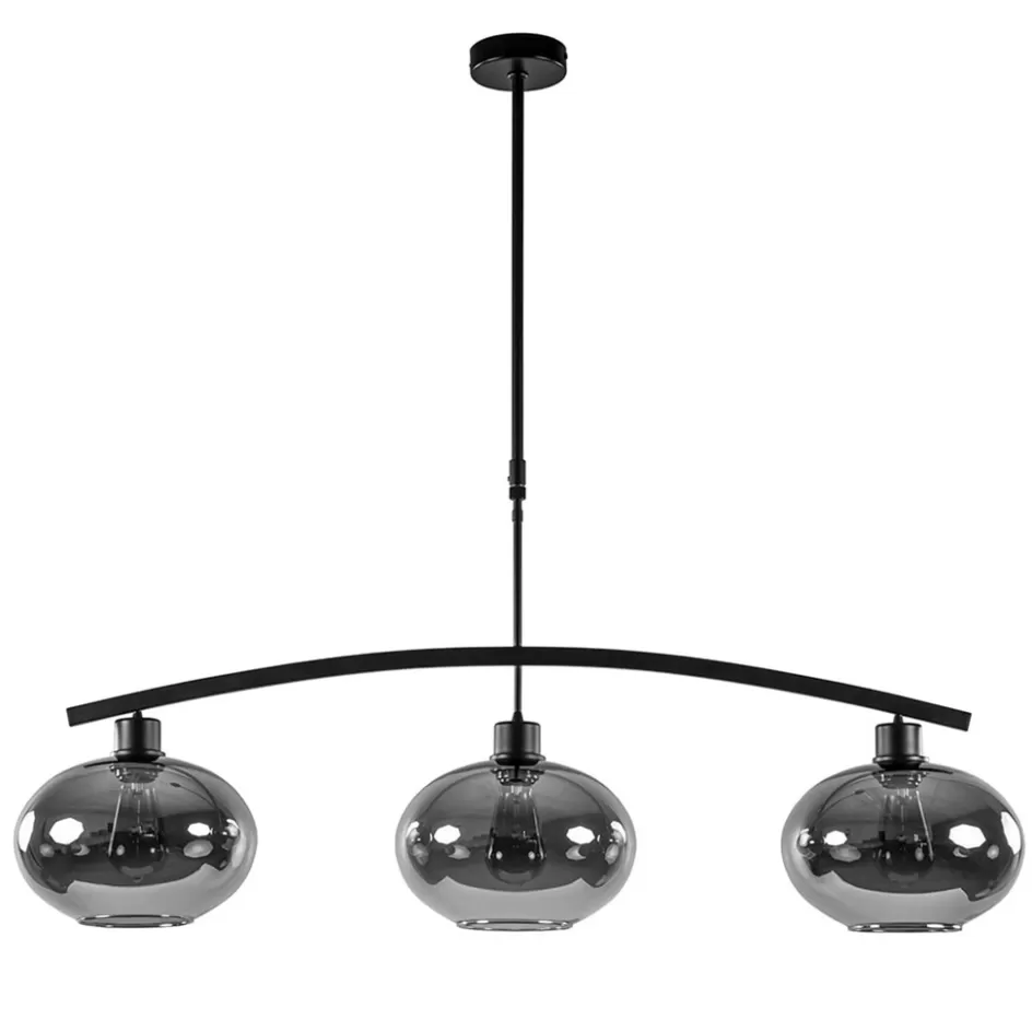 Eettafellampen | Eetkamerverlichting>Straluma 3-Lichts retro hanglamp zwart met smoke glas