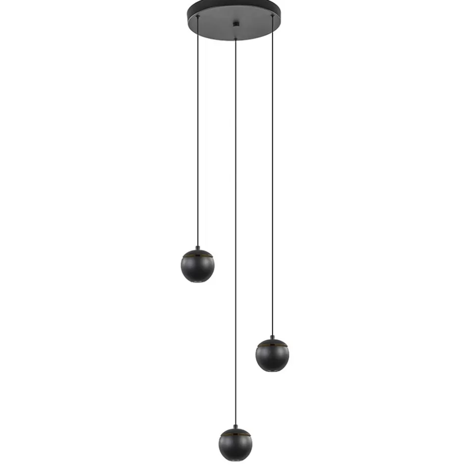 Hanglampen | Eetkamerverlichting>Straluma 3-Lichts ronde LED hanglamp bollen zwart met goud