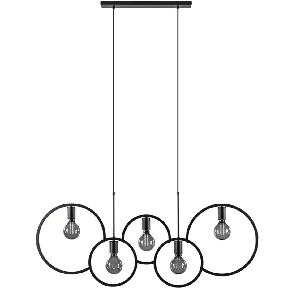 Eettafellampen | Eetkamerverlichting>Straluma 5-Lichts eettafelhanglamp ringen mat zwart