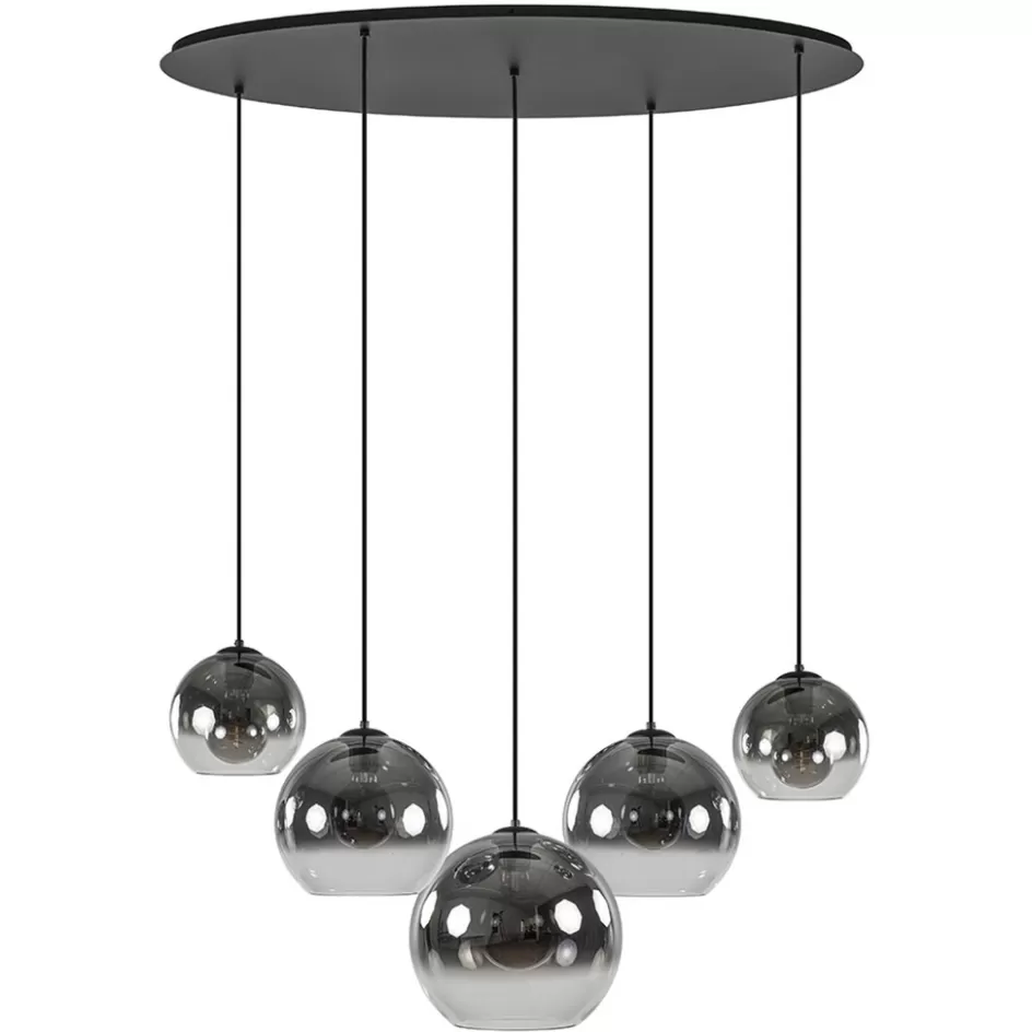 Eettafellampen | Keukenverlichting>Straluma 5-Lichts hanglamp ovaal mat zwart met titanium glas