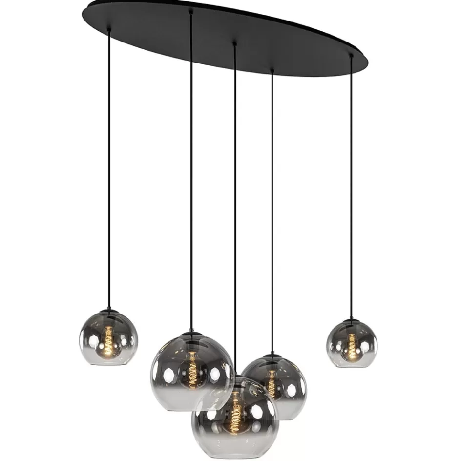 Eettafellampen | Keukenverlichting>Straluma 5-Lichts hanglamp ovaal mat zwart met titanium glas