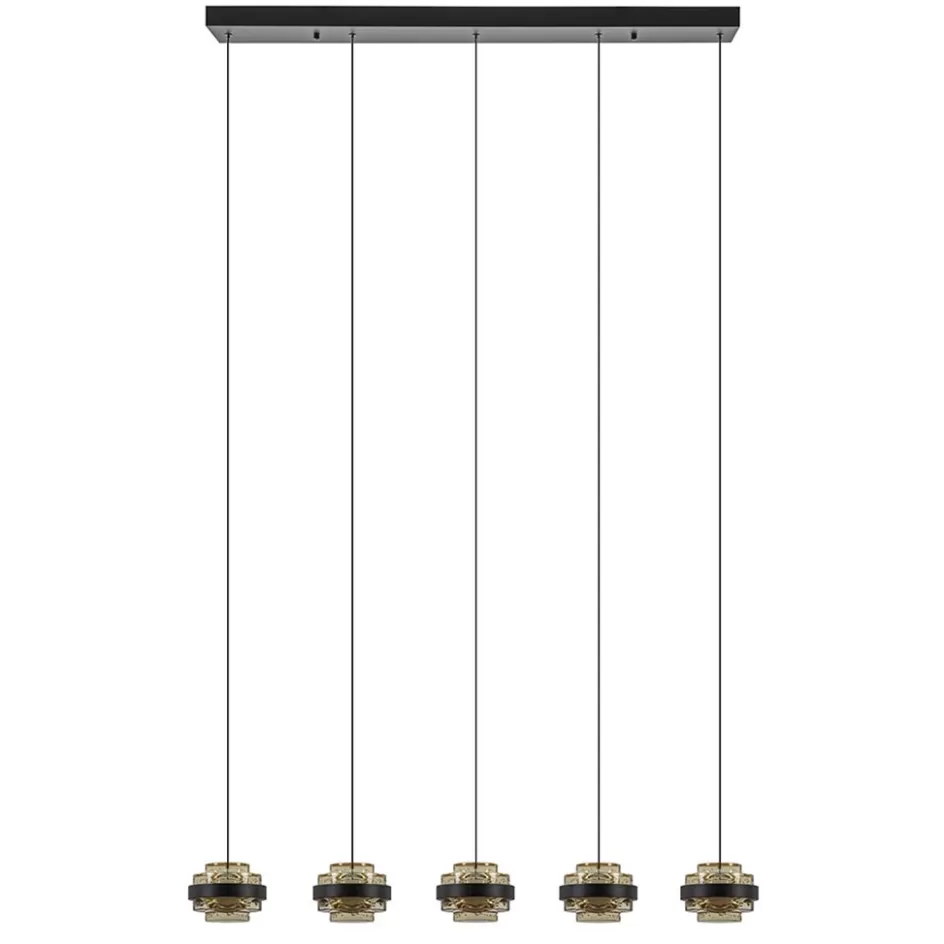 Hanglampen | Eettafellampen>Straluma 5-Lichts LED eettafelhanglamp zwart met champagne glas