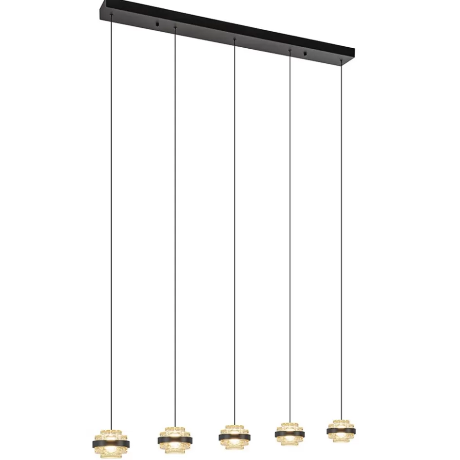 Hanglampen | Eettafellampen>Straluma 5-Lichts LED eettafelhanglamp zwart met champagne glas