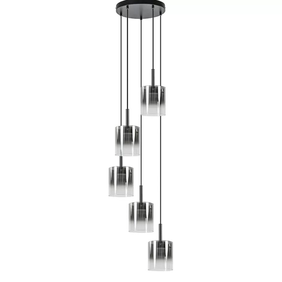 Hanglampen | Pendel Lampen>Straluma 5-Lichts ronde hanglamp zwart met titanium/helder glas