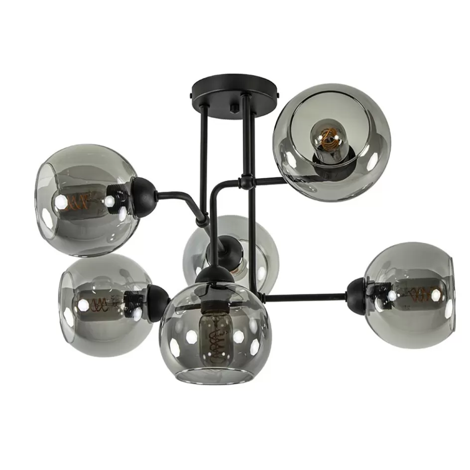 Plafondlampen | Luxe Verlichting>Straluma 6-Lichts plafondlamp zwart met smoke glazen bollen