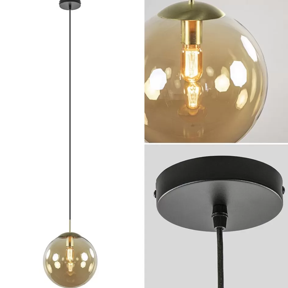 Woonkamerlampen | Slaapkamerlampen>Straluma Amber glazen hanglamp 30 cm met messing en zwart