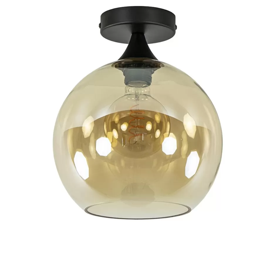 Plafondlampen | Klassieke Verlichting>Straluma Amber glazen plafondlamp 25 cm met zwart