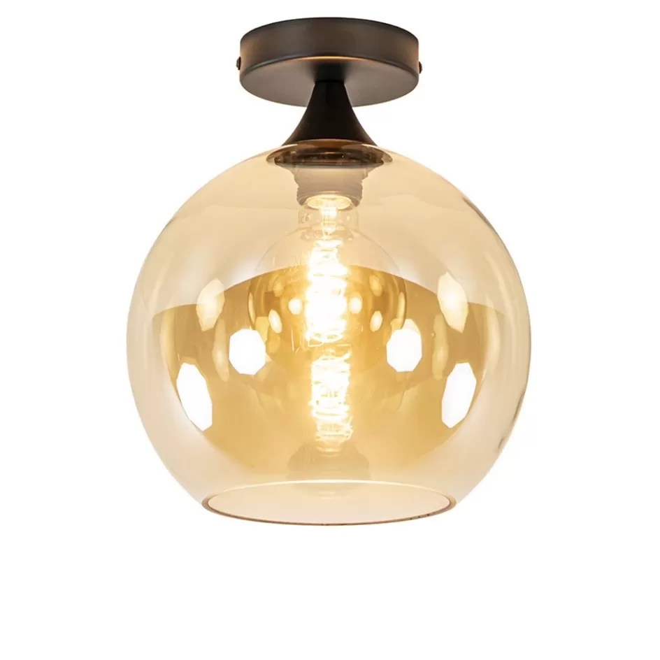 Plafondlampen | Klassieke Verlichting>Straluma Amber glazen plafondlamp 25 cm met zwart