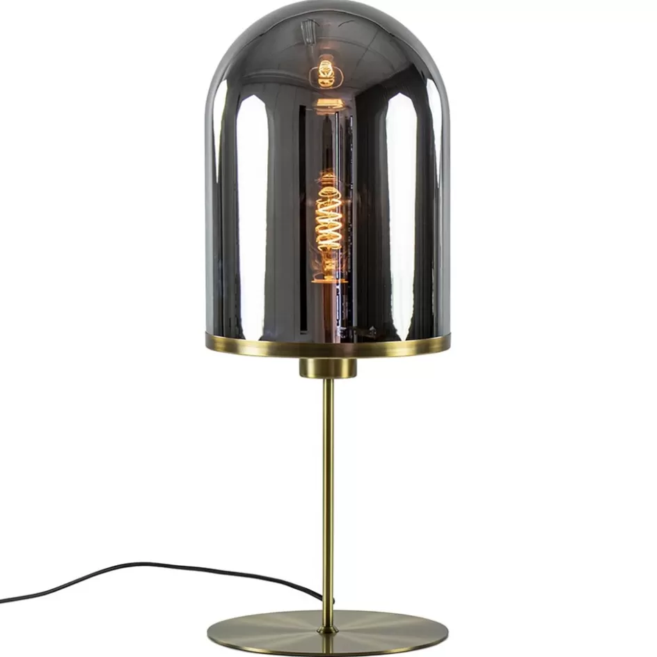 Tafellampen | Light and Living>Straluma Antiek bronzen tafellamp Maverick met smoke glas groot