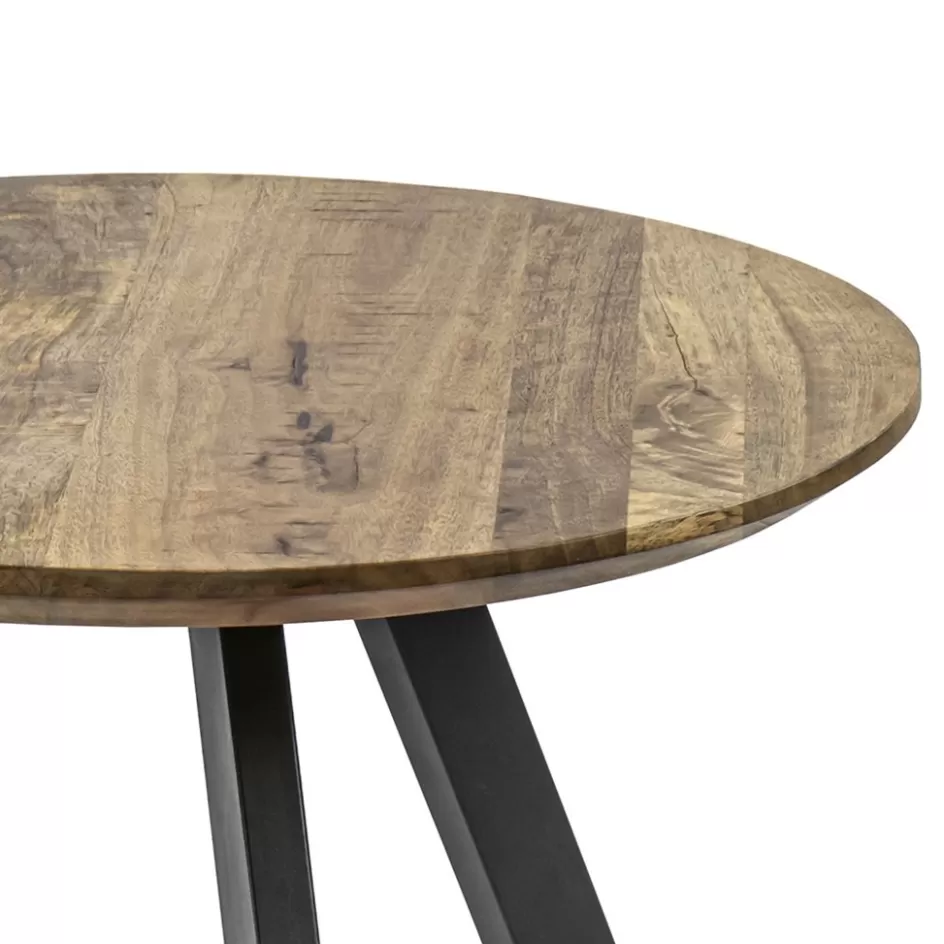 Bijzettafels | Salontafels>Straluma Bijzettafel rond mangohout met zwart staal 60 cm