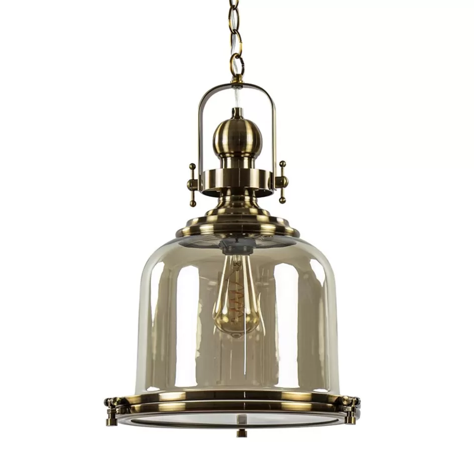 Keukenverlichting | Eetkamerverlichting>Straluma Bronzen scheepslamp met amber glas 33 cm