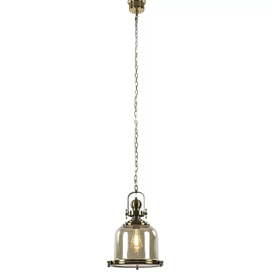 Keukenverlichting | Eetkamerverlichting>Straluma Bronzen scheepslamp met amber glas 33 cm