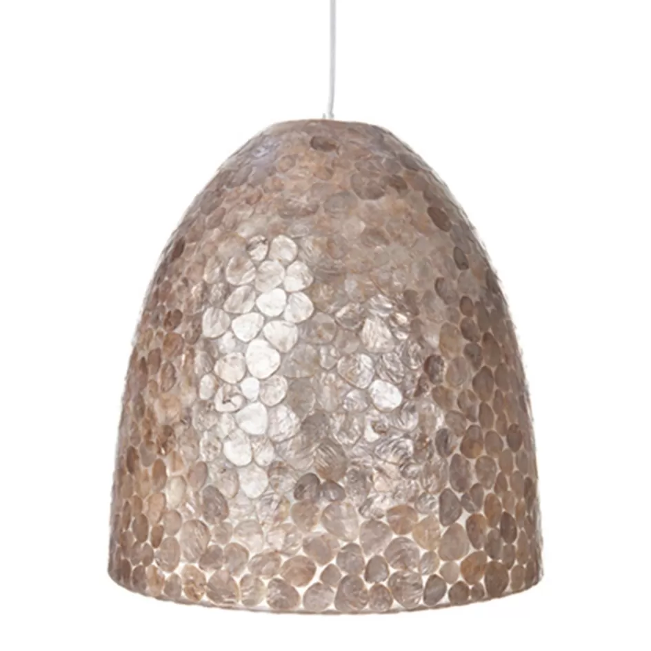 Eettafellampen | Schelpenlampen>Straluma Bruin gouden hanglamp met capiz schelpen