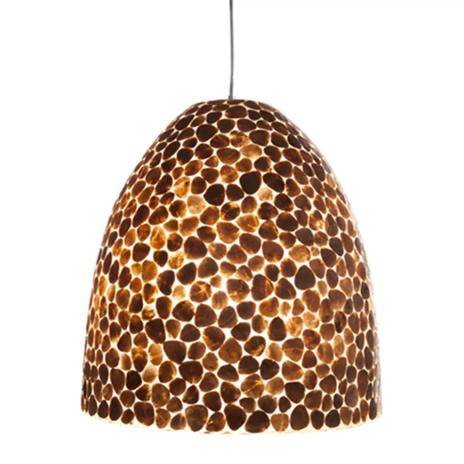 Eettafellampen | Schelpenlampen>Straluma Bruin gouden hanglamp met capiz schelpen