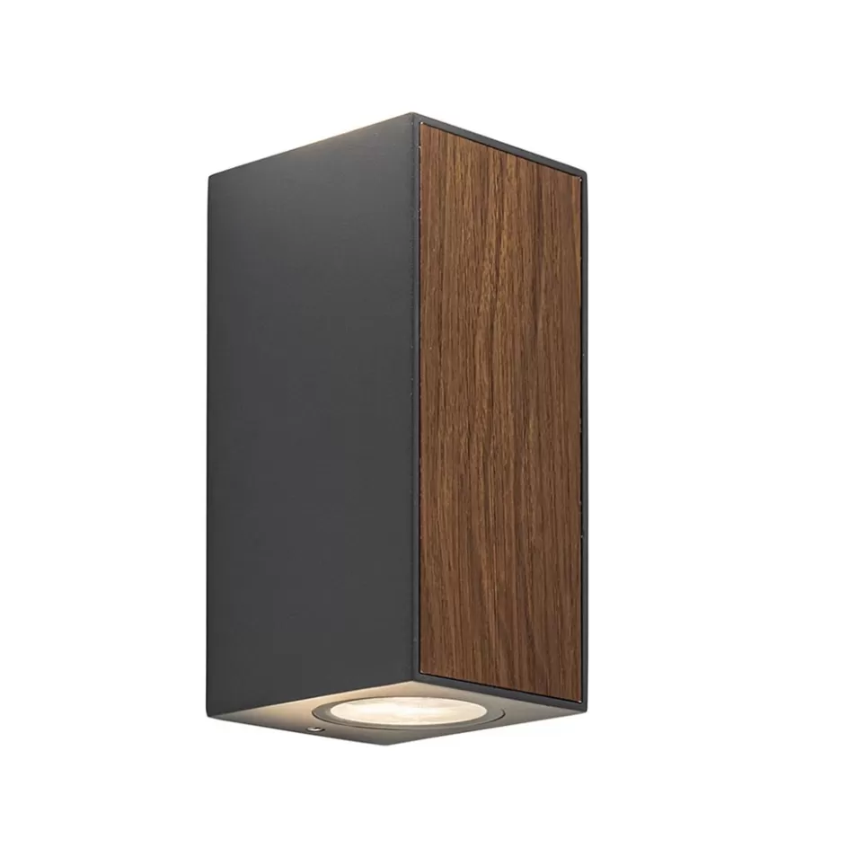 Wandlampen | Buitenlampen>Straluma Buitenlamp up+down GU10 donker grijs/hout