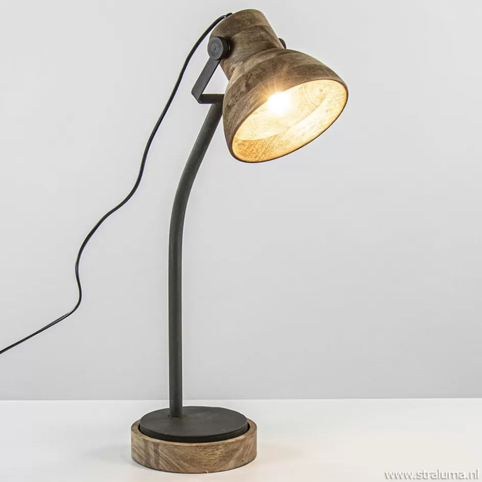 Bureaulampen | Light and Living>Straluma Bureaulamp Imbert mat zwart metaal met hout