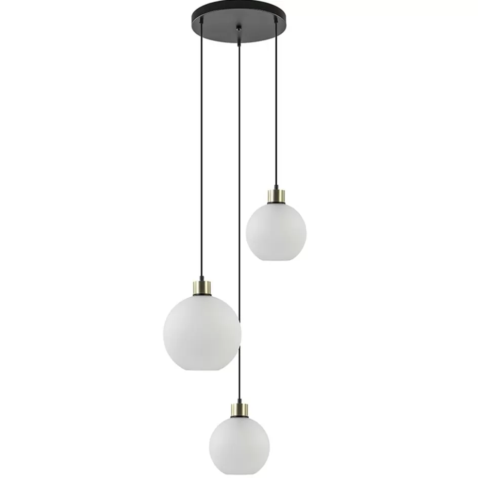 Eettafellampen | Pendel Lampen>Straluma Chique 3-lichts hanglamp rond zwart-goud + opaal glas