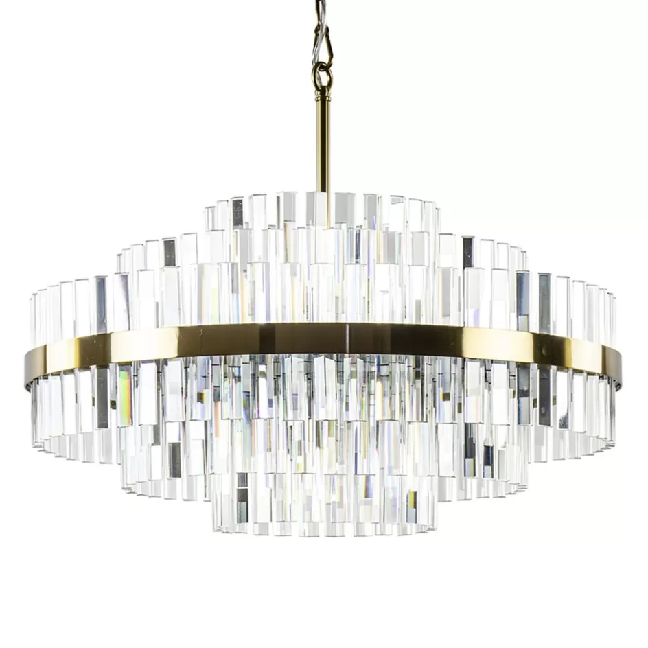 Hanglampen | Kroonluchters>Straluma Chique hanglamp brushed brass met helder kristal