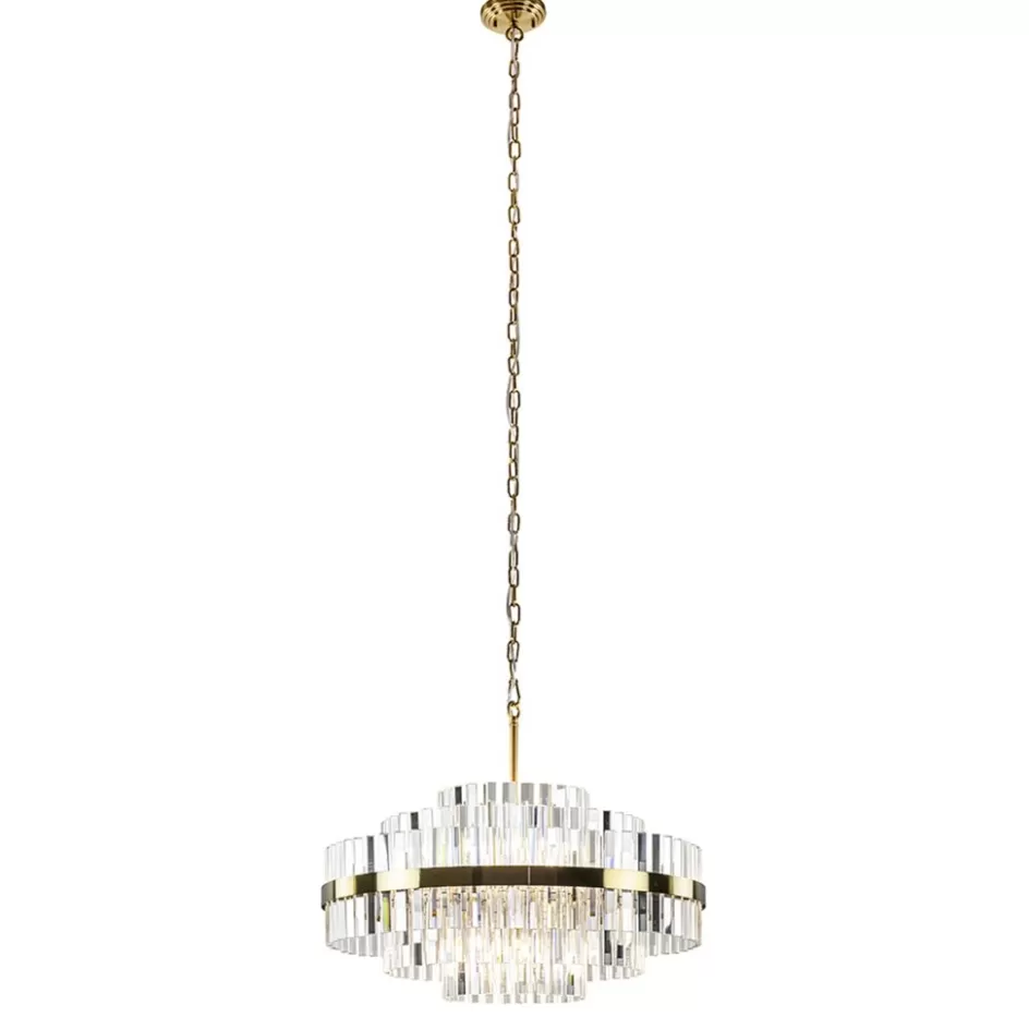 Hanglampen | Kroonluchters>Straluma Chique hanglamp brushed brass met helder kristal