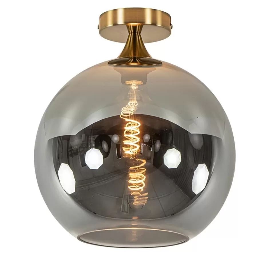 Plafondlampen | Luxe Verlichting>Straluma Chique plafondlamp goud met smoke/titanium glazen bol