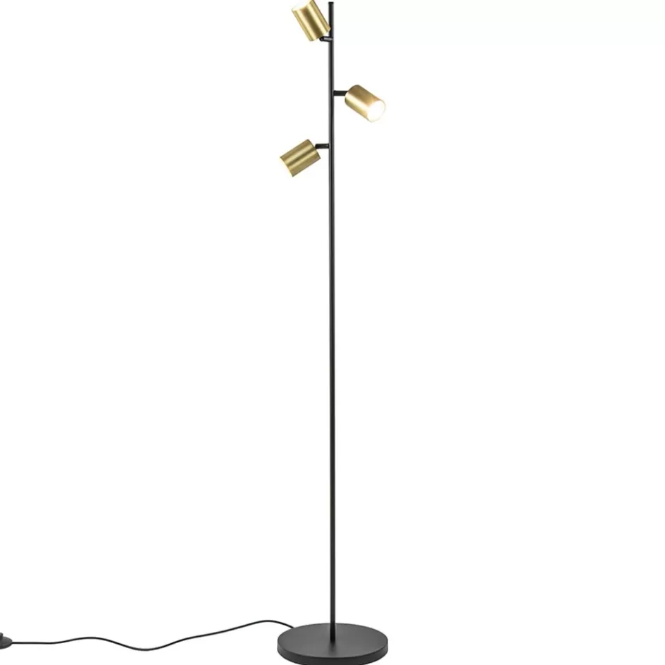 Vloerlampen | Leeslampen>Straluma Chique staande lamp mat zwart met gouden spots