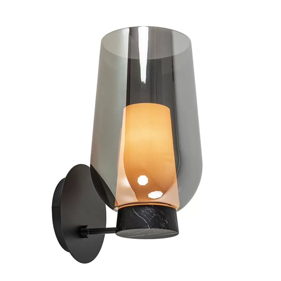 Wandlampen | Luxe Verlichting>Straluma Chique wandlamp zwart marmer met smoke glas