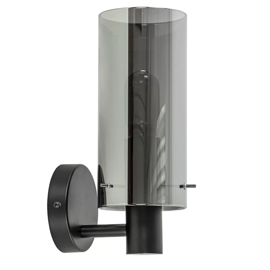 Wandlampen | Klassieke Verlichting>Straluma Chique wandlamp zwart met smoke glas cilinder