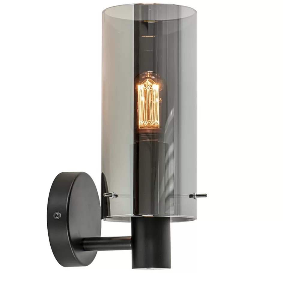 Wandlampen | Klassieke Verlichting>Straluma Chique wandlamp zwart met smoke glas cilinder