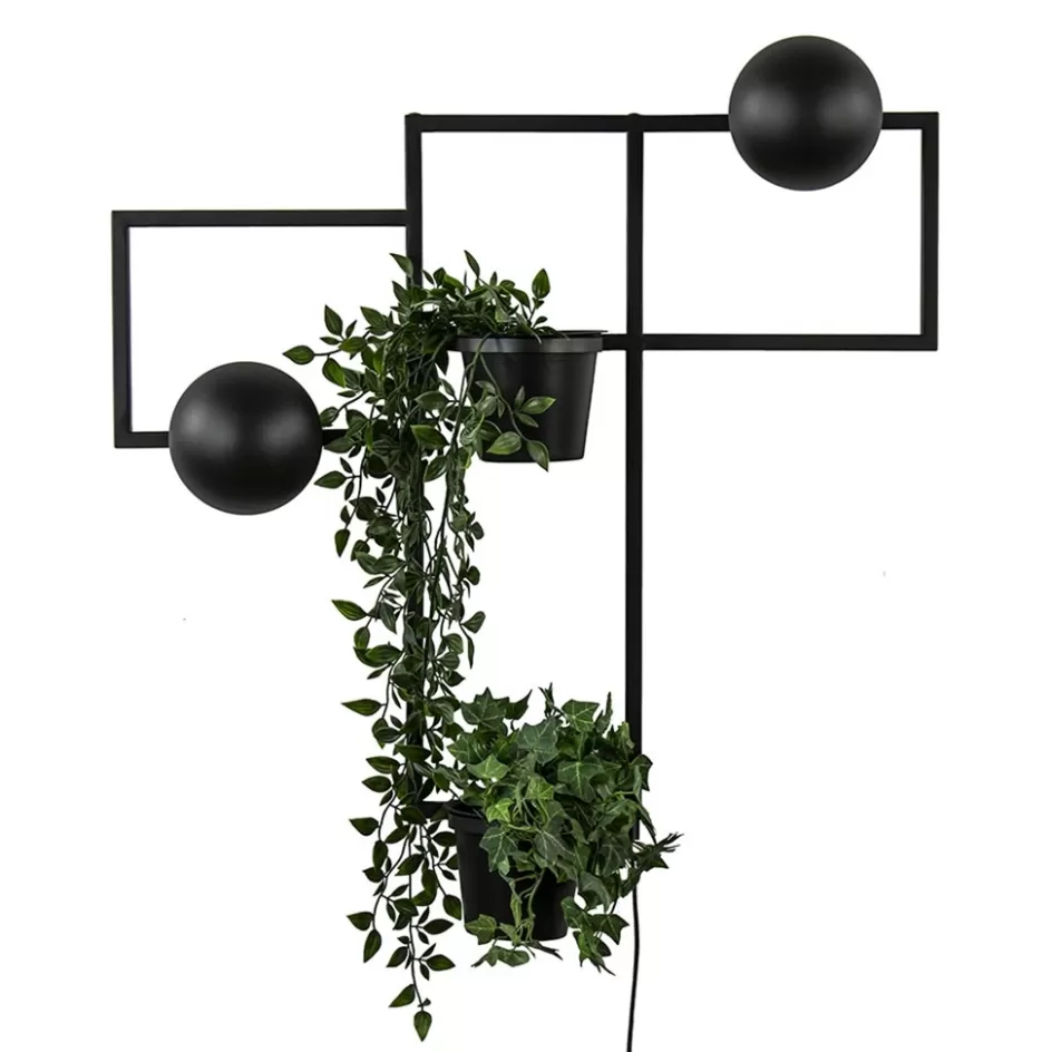 Woonkamerlampen | Slaapkamerlampen>Straluma Decoratieve wandlamp zwart met 2 plantenpotten