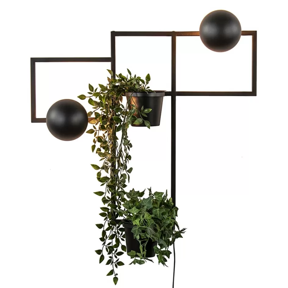 Woonkamerlampen | Slaapkamerlampen>Straluma Decoratieve wandlamp zwart met 2 plantenpotten