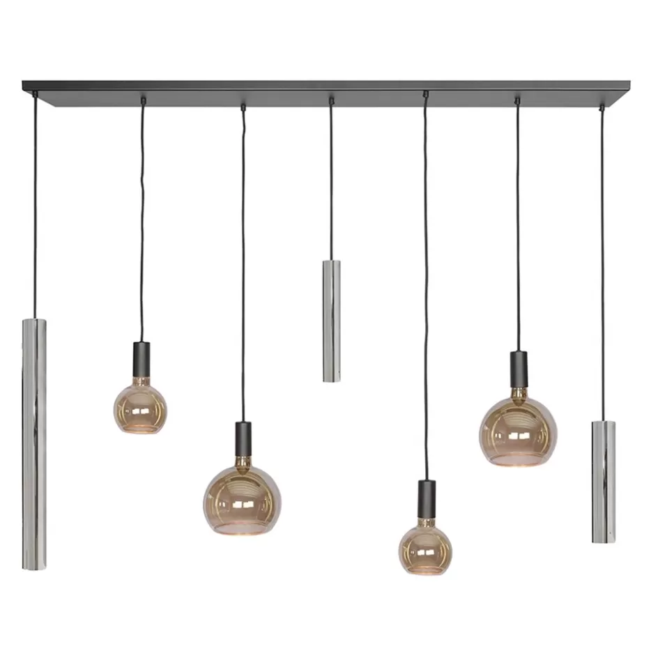 Hanglampen | Eettafellampen>Straluma Design hanglamp 7-lichts zwart met nikkel