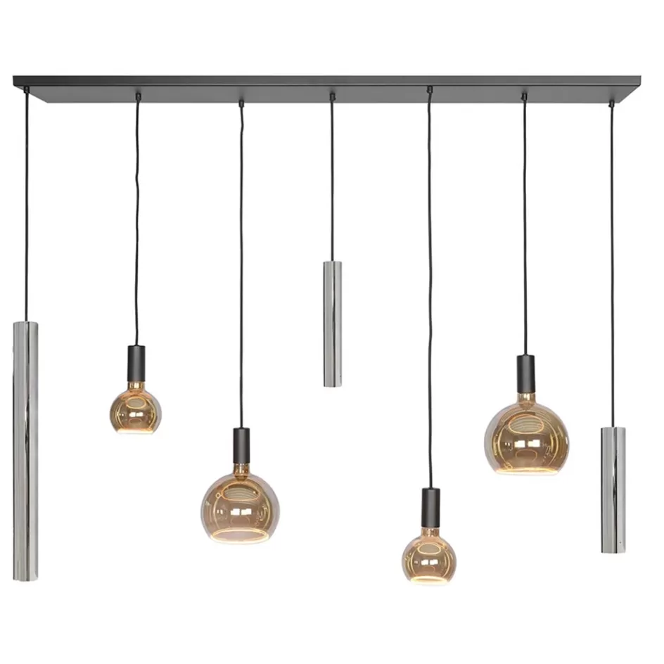 Hanglampen | Eettafellampen>Straluma Design hanglamp 7-lichts zwart met nikkel