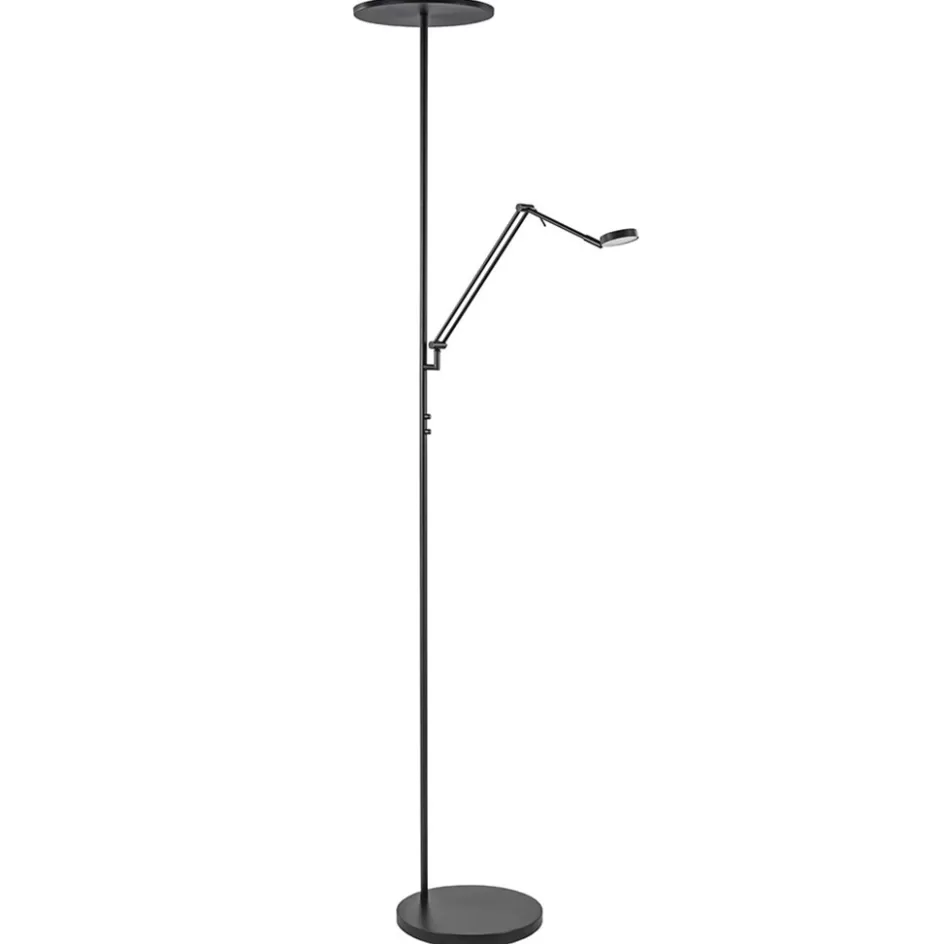 Vloerlampen | Leeslampen>Straluma Design LED uplighter met leesarm zwart geborsteld staal