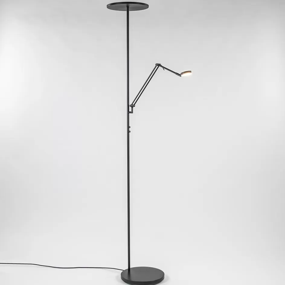 Vloerlampen | Leeslampen>Straluma Design LED uplighter met leesarm zwart geborsteld staal