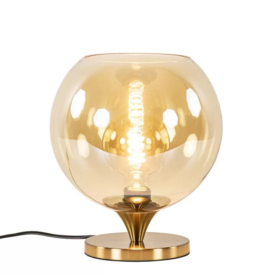 Tafellampen | Luxe Verlichting>Straluma Elegante tafellamp donker goud met amber glazen bol 25 cm