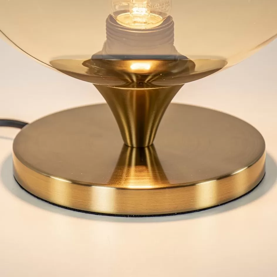 Tafellampen | Luxe Verlichting>Straluma Elegante tafellamp donker goud met amber glazen bol 25 cm