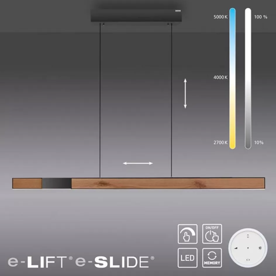 Hanglampen | Eettafellampen>Straluma Elektrisch verstelbare LED hanglamp zwart met hout